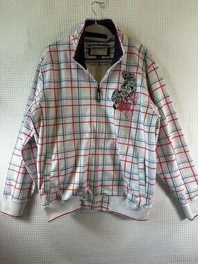 Vintage Ecko Unltd. White Plaid Track Jacket Full Zip Rhino Patch Large